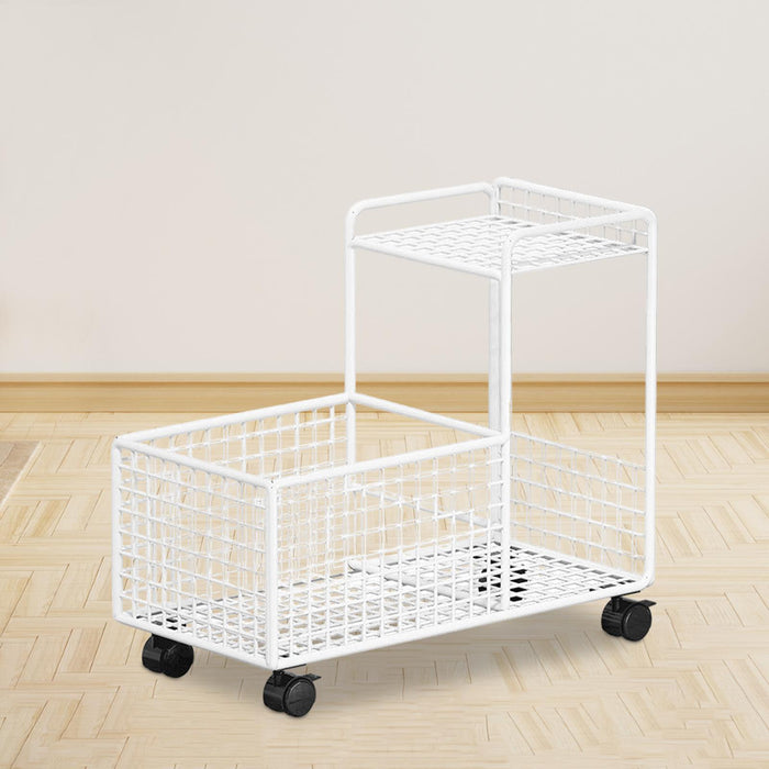 Under Desk Utility Cart Mobile Rolling Cart for Dressing Room Farmhouse Home White Double Layer