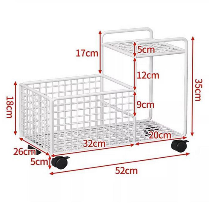 Under Desk Utility Cart Mobile Rolling Cart for Dressing Room Farmhouse Home White Double Layer