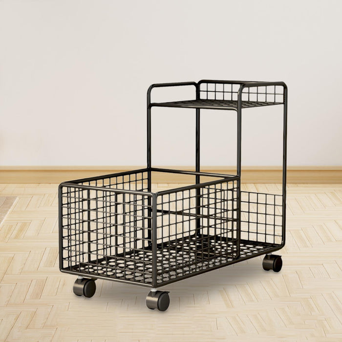 Under Desk Utility Cart Mobile Rolling Cart for Dressing Room Farmhouse Home Black Double Layer