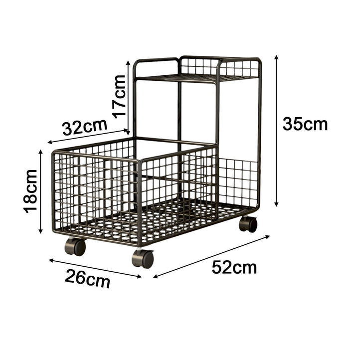 Under Desk Utility Cart Mobile Rolling Cart for Dressing Room Farmhouse Home Black Double Layer