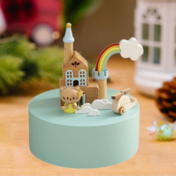 Wood Musical Box Play Melody Ornaments Handmade Music Box Music Box Figurine Cat