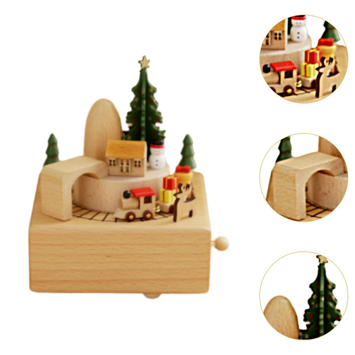 Wood Musical Box Play Melody Ornaments Handmade Music Box Music Box Figurine Train