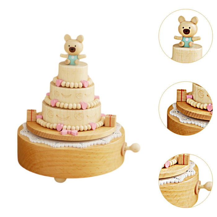 Wood Musical Box Play Melody Ornaments Handmade Music Box Music Box Figurine Bear