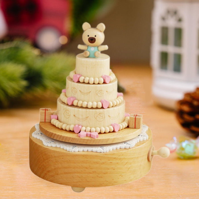 Wood Musical Box Play Melody Ornaments Handmade Music Box Music Box Figurine Bear