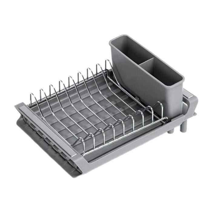 Dish Drying Rack Extendable with Cutlery Holder with Drainboard Dish Drainer Gray