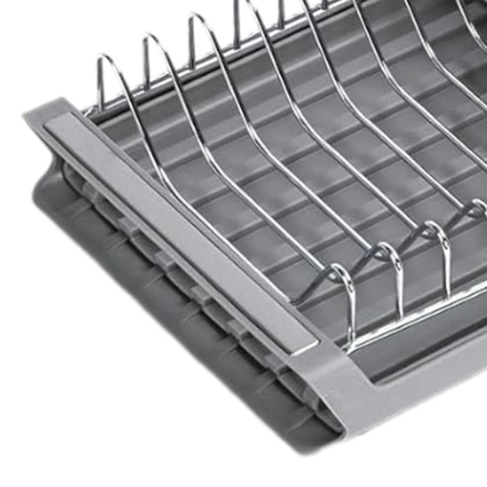 Dish Drying Rack Extendable with Cutlery Holder with Drainboard Dish Drainer Gray