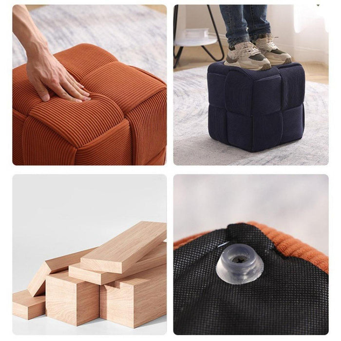 Square Footstool Non Slip Creative Footrest for Bedroom Playroom Living Room Orange