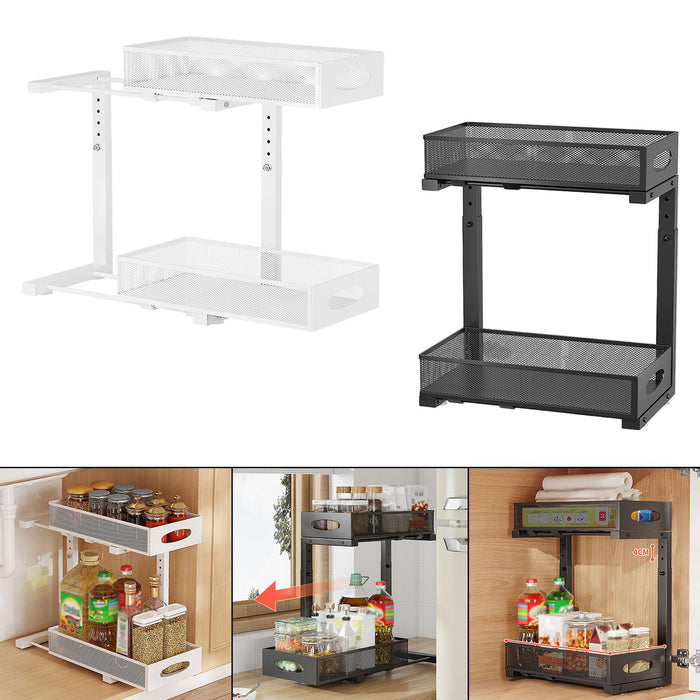 Under Sink Organizer Space Saving 2 Tier Pull Out for Pantry Cabinet Kitchen White 1pcs