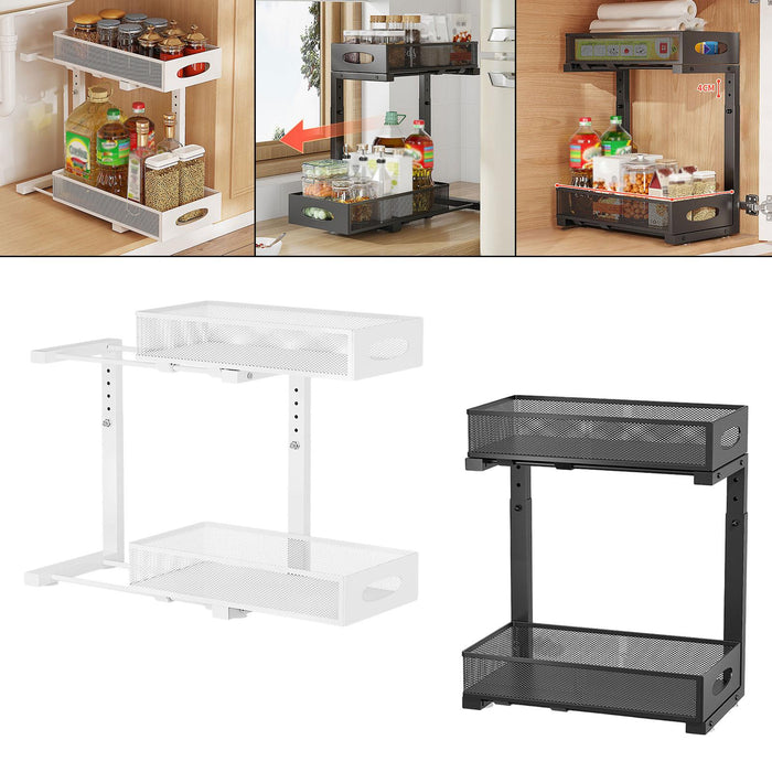 Under Sink Organizer Space Saving 2 Tier Pull Out for Pantry Cabinet Kitchen White 1pcs