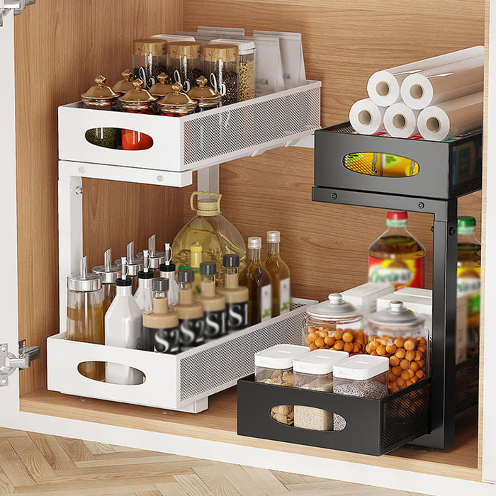 Under Sink Organizer Space Saving 2 Tier Pull Out for Pantry Cabinet Kitchen White 1pcs