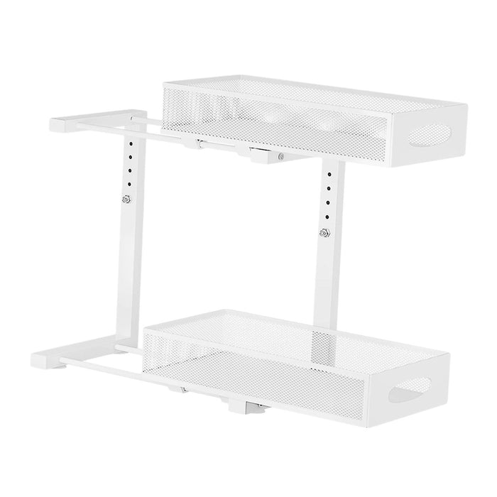 Under Sink Organizer Space Saving 2 Tier Pull Out for Pantry Cabinet Kitchen White 1pcs