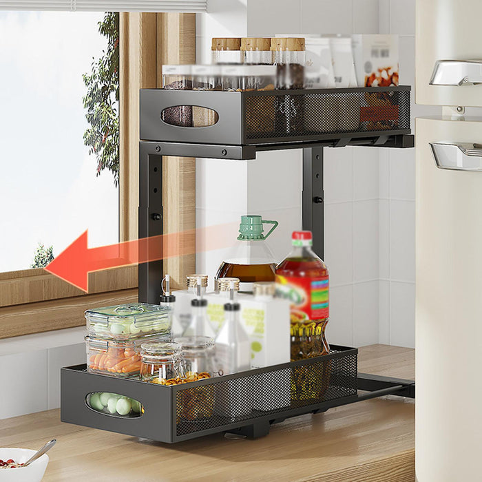 Under Sink Organizer Space Saving 2 Tier Pull Out for Pantry Cabinet Kitchen Black 1pcs