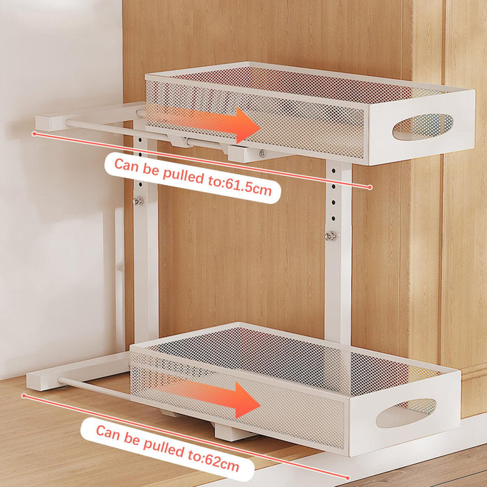 Under Sink Organizer Space Saving 2 Tier Pull Out for Pantry Cabinet Kitchen White 2pcs