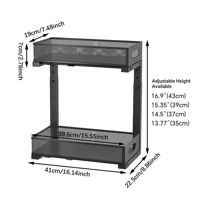 Under Sink Organizer Space Saving 2 Tier Pull Out for Pantry Cabinet Kitchen Black 2pcs