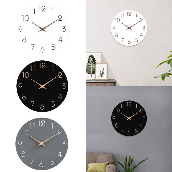 Wall Clock 12 inch Home Decor Round Decorative Clock for Living Room Bedroom White