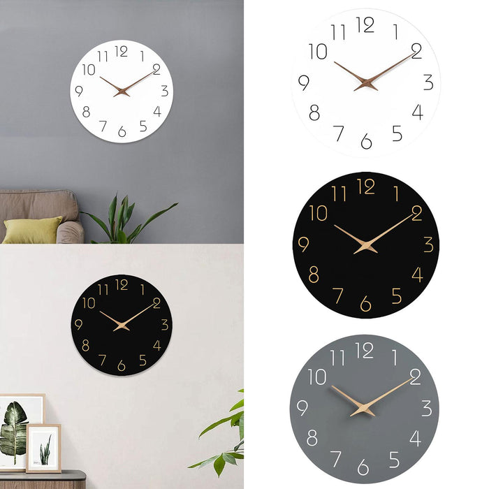 Wall Clock 12 inch Home Decor Round Decorative Clock for Living Room Bedroom White