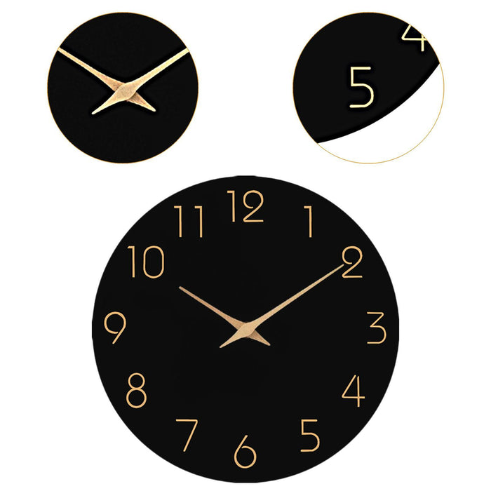 Wall Clock 12 inch Home Decor Round Decorative Clock for Living Room Bedroom Black