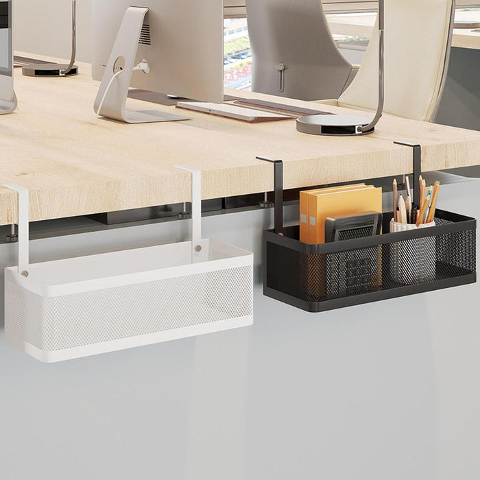 Under Desk Storage Organizer Supplies Hanging Bin for Kitchen Cabinet Office White