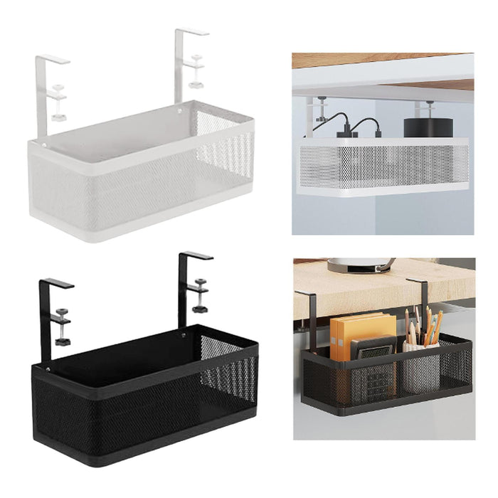 Under Desk Organizer Supplies Clamp on Basket for Kitchen Office Dining Room White