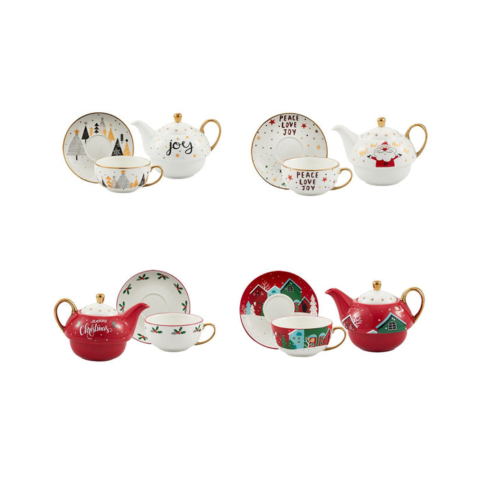 Tea Pot with Tea Cup and Saucer Gift Espresso Latte Mug for Milks Cappuccino Snow Ground