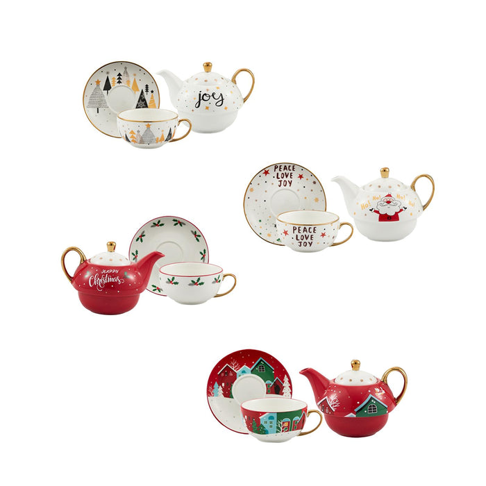 Tea Pot with Tea Cup and Saucer Gift Espresso Latte Mug for Milks Cappuccino Snow Ground