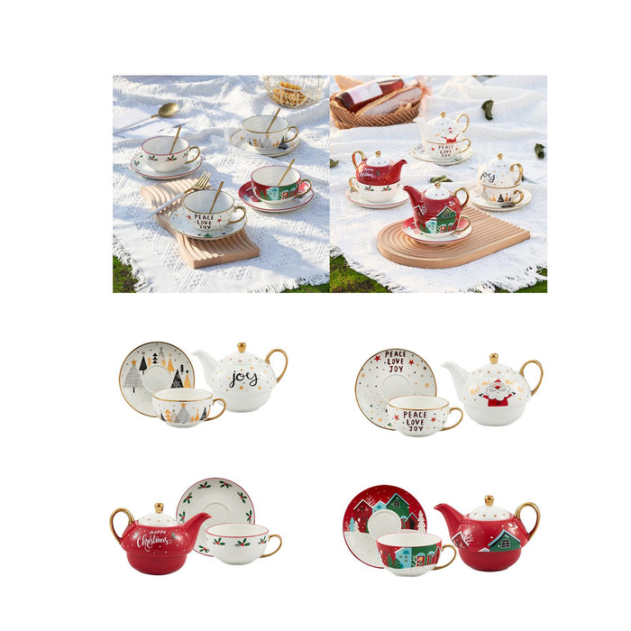 Tea Pot with Tea Cup and Saucer Gift Espresso Latte Mug for Milks Cappuccino Snow Ground