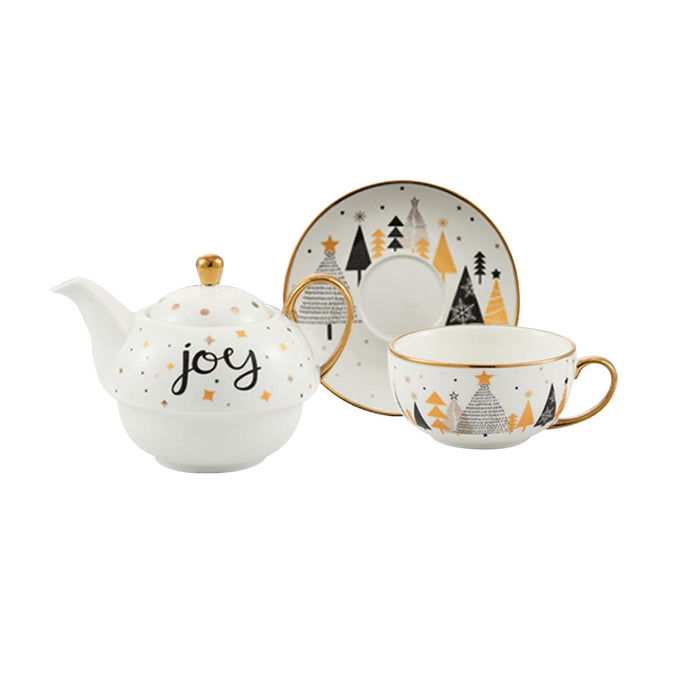 Tea Pot with Tea Cup and Saucer Gift Espresso Latte Mug for Milks Cappuccino Snow Ground