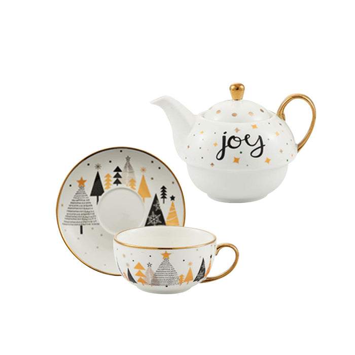 Tea Pot with Tea Cup and Saucer Gift Espresso Latte Mug for Milks Cappuccino Snow Ground