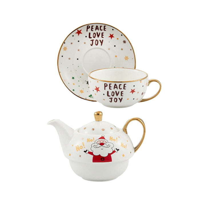 Tea Pot with Tea Cup and Saucer Gift Espresso Latte Mug for Milks Cappuccino White