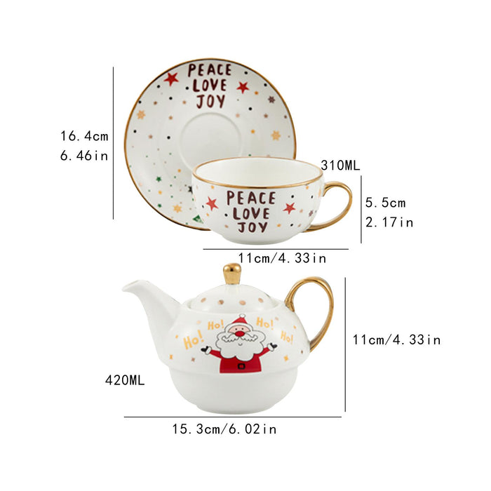 Tea Pot with Tea Cup and Saucer Gift Espresso Latte Mug for Milks Cappuccino White