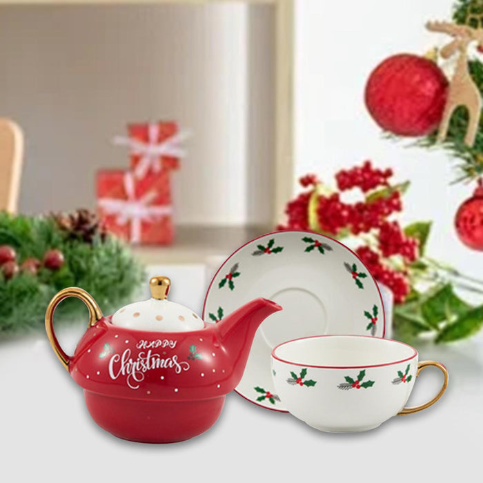 Tea Pot with Tea Cup and Saucer Gift Espresso Latte Mug for Milks Cappuccino Leaves