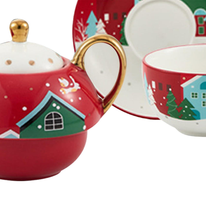 Tea Pot with Tea Cup and Saucer Gift Espresso Latte Mug for Milks Cappuccino Red