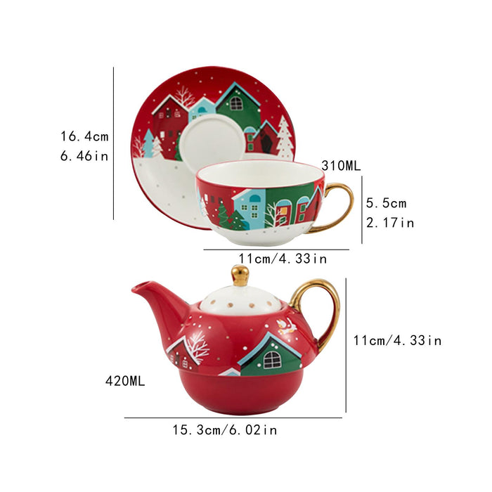 Tea Pot with Tea Cup and Saucer Gift Espresso Latte Mug for Milks Cappuccino Red