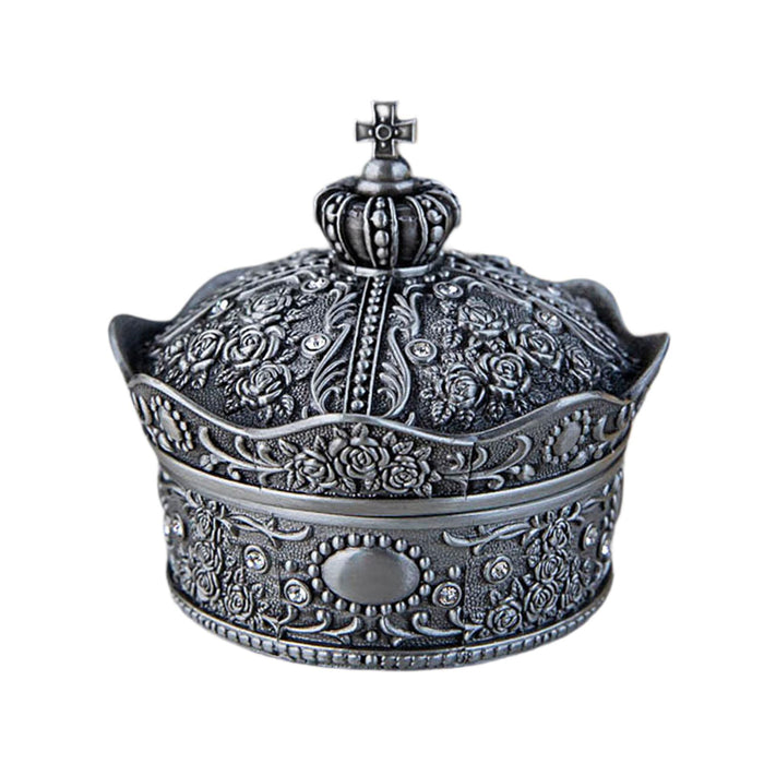 Jewelry Storage Box with Lid Creative Crown Design for Anniversary Gift Home Silver