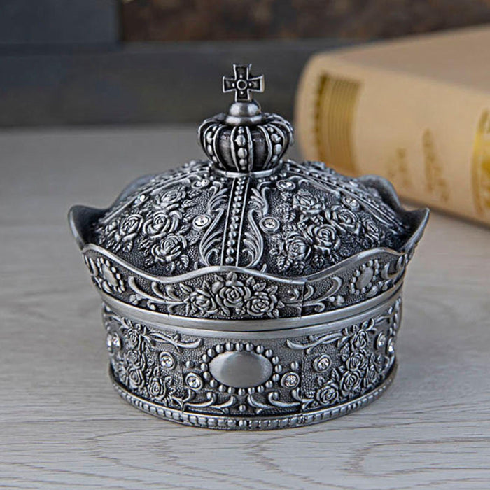 Jewelry Storage Box with Lid Creative Crown Design for Anniversary Gift Home Silver