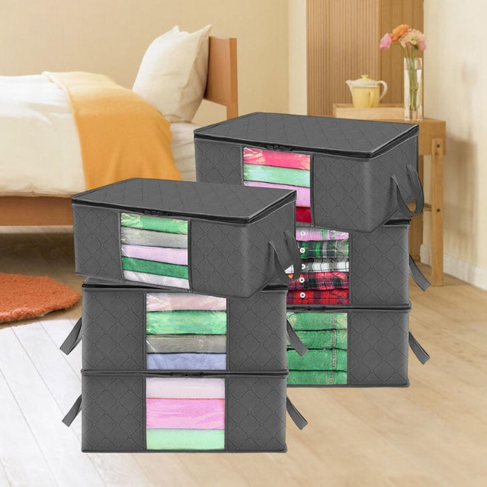 6 Pieces Clothes Storage Bag Foldable Bedding Bag for Coats Clothing Pillows 90L 60x43x35cm