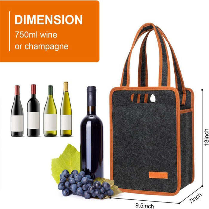 Wine Carrier Tote Handbag Wine Tote Bag for Birthday Barbecue Indoor Outdoor 24x18cm for6Bottles