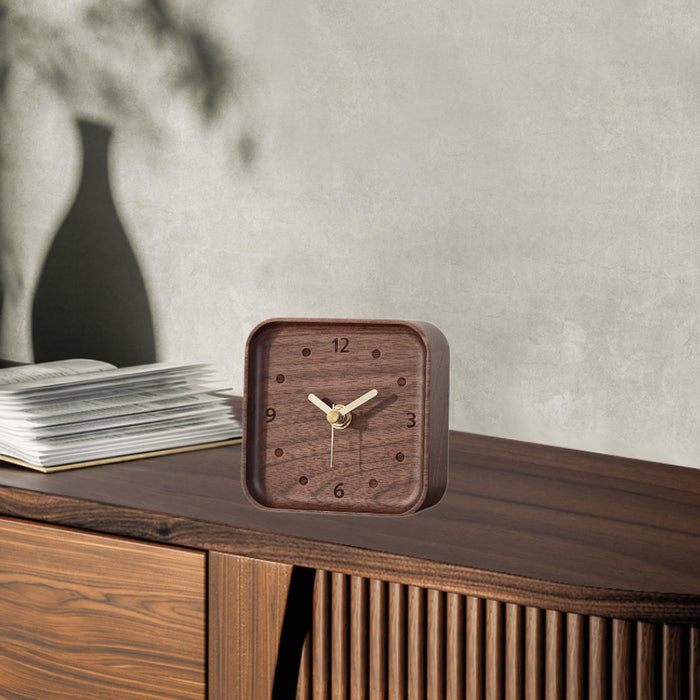 Wooden Table Clock Silent Chic Modern Desktop Clock for Office Bedside Shelf Black Walnut