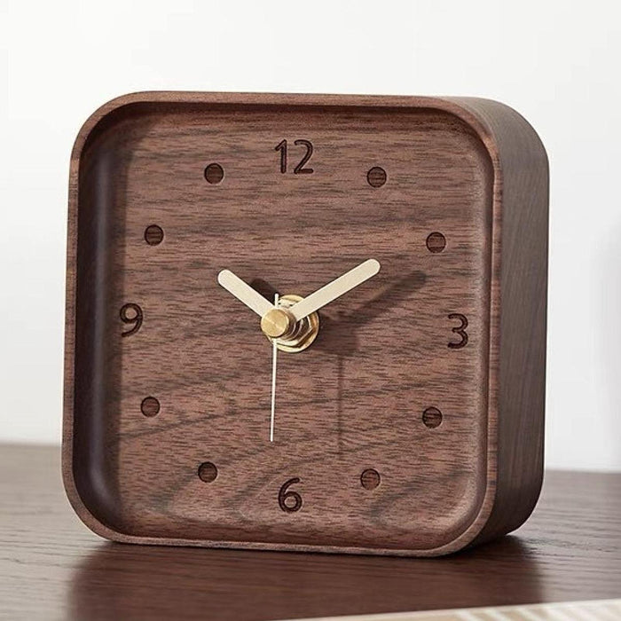 Wooden Table Clock Silent Chic Modern Desktop Clock for Office Bedside Shelf Black Walnut