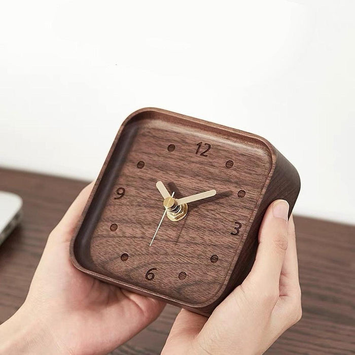 Wooden Table Clock Silent Chic Modern Desktop Clock for Office Bedside Shelf Black Walnut