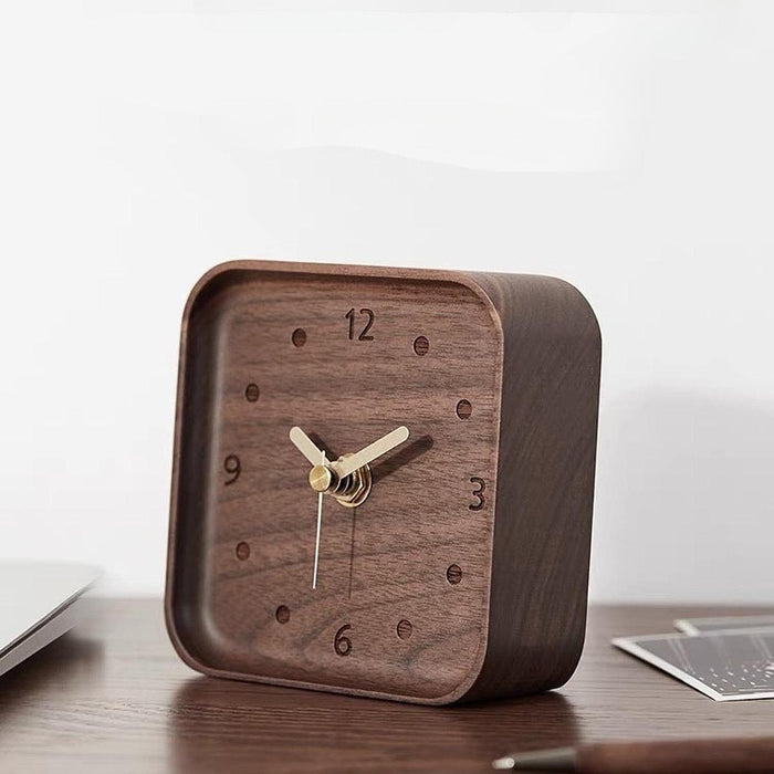 Wooden Table Clock Silent Chic Modern Desktop Clock for Office Bedside Shelf Black Walnut