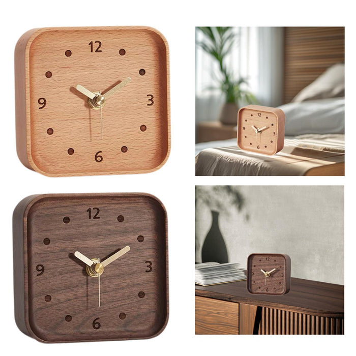 Wooden Table Clock Silent Chic Modern Desktop Clock for Office Bedside Shelf Black Walnut