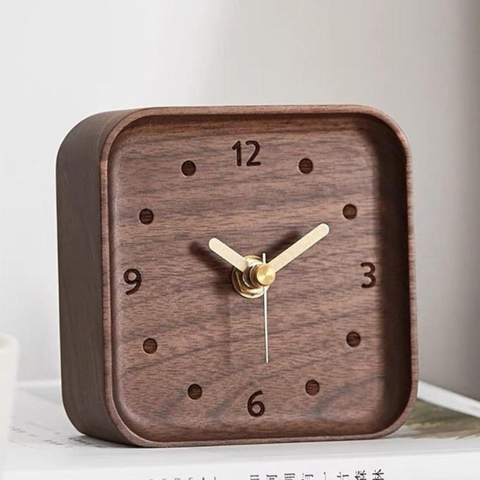 Wooden Table Clock Silent Chic Modern Desktop Clock for Office Bedside Shelf Black Walnut