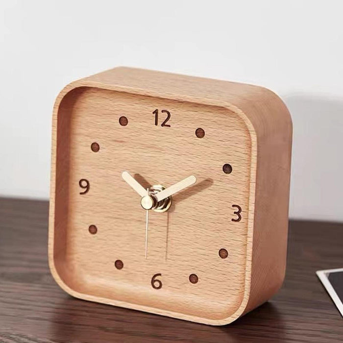 Wooden Table Clock Silent Chic Modern Desktop Clock for Office Bedside Shelf Beech