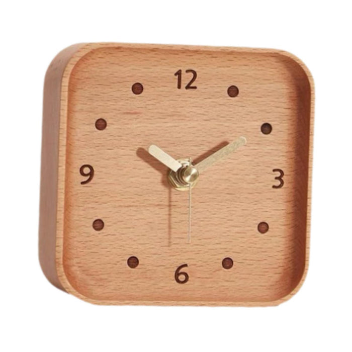 Wooden Table Clock Silent Chic Modern Desktop Clock for Office Bedside Shelf Beech