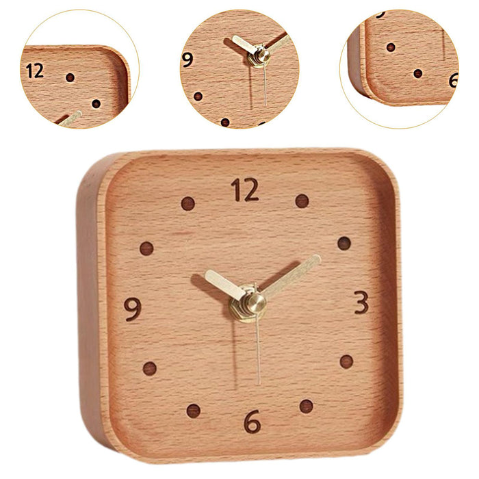 Wooden Table Clock Silent Chic Modern Desktop Clock for Office Bedside Shelf Beech