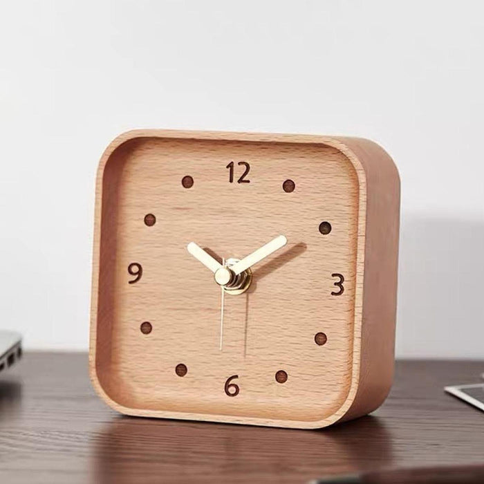 Wooden Table Clock Silent Chic Modern Desktop Clock for Office Bedside Shelf Beech