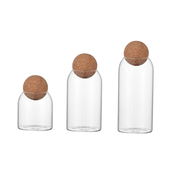 3 Pieces Glass Storage Containers Cute Sealed Can Glass Bottle with Cork Lid Smooth