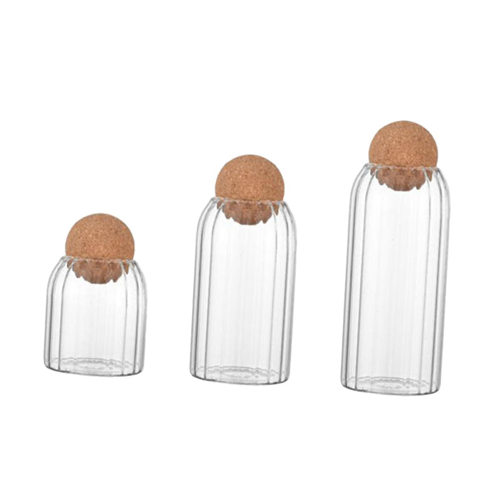 3 Pieces Glass Storage Containers Cute Sealed Can Glass Bottle with Cork Lid Striped