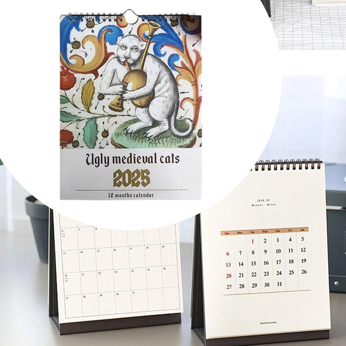 2025 Wall Calendar Practical Coil Wall Calendar for Hotel Bedroom Restaurant Strange Cat